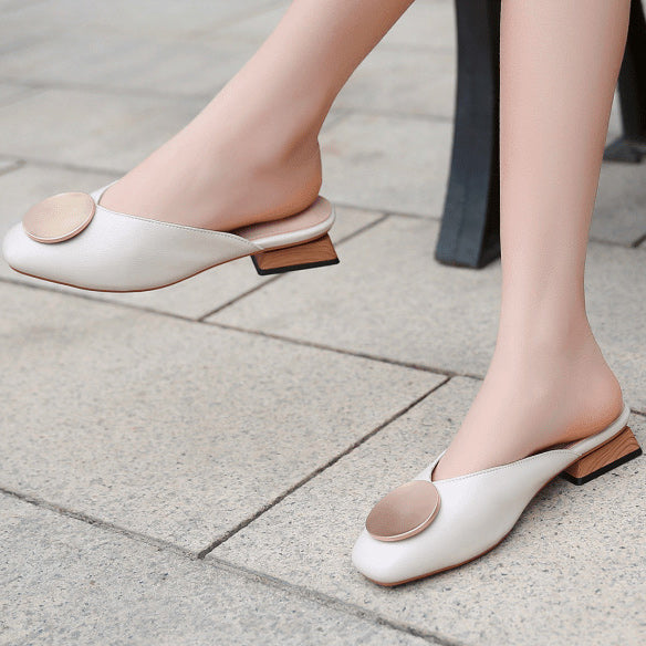 Metal Decor PU Closed Toe Shoes Flats Sandals