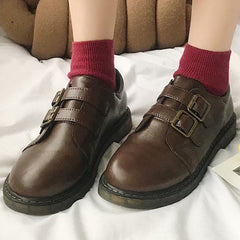 PU Round Toe Shoes With Buckle