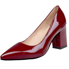 Patent Leather Chunky Heel Pumps Pointed Toe Shoes