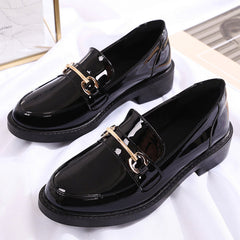 Black Closed Toe Patent Leather Flats