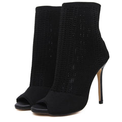 Elastic Knit Sock Boots High Heels Peep Toe Pumps