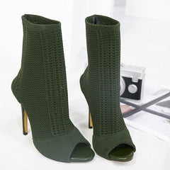 Elastic Knit Sock Boots High Heels Peep Toe Pumps