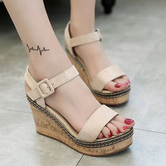 Suede Wedge Heel Sandals With Buckle