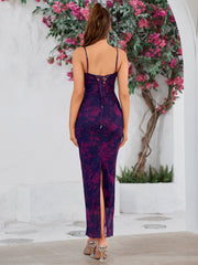 Lace Floral Print Mesh Cami Dress