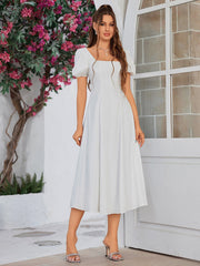 Classic White Square Neck Midi Dress