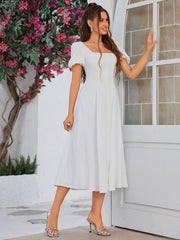 Classic White Square Neck Midi Dress