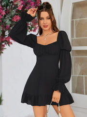 Puff-Sleeve Ruffled Mini Dress