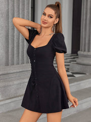 Puff-Sleeve Skater Dress