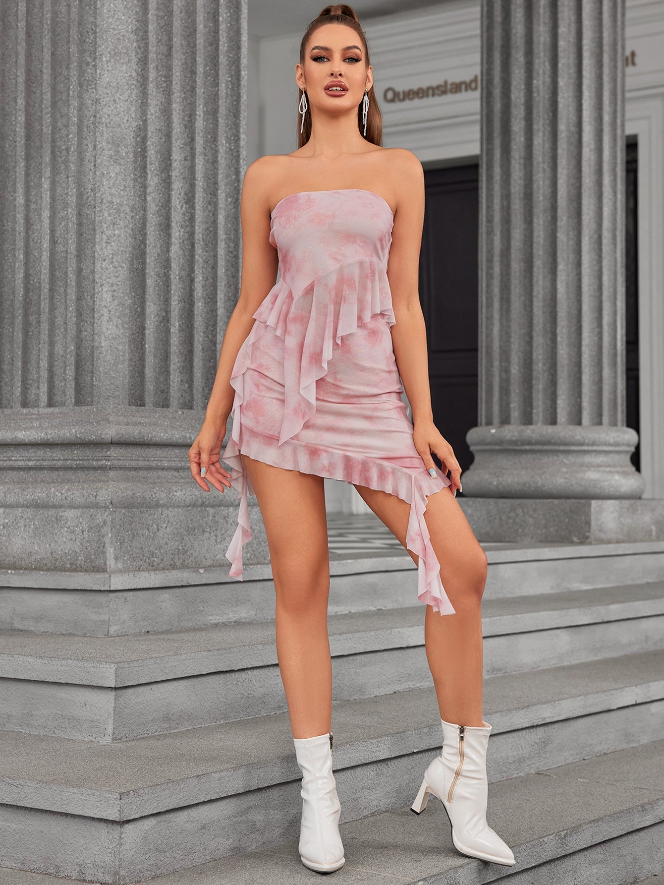 Blushing Watercolor Ruffle Dress