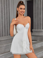 Flounce Trimmed Sweetheart Mini Dress