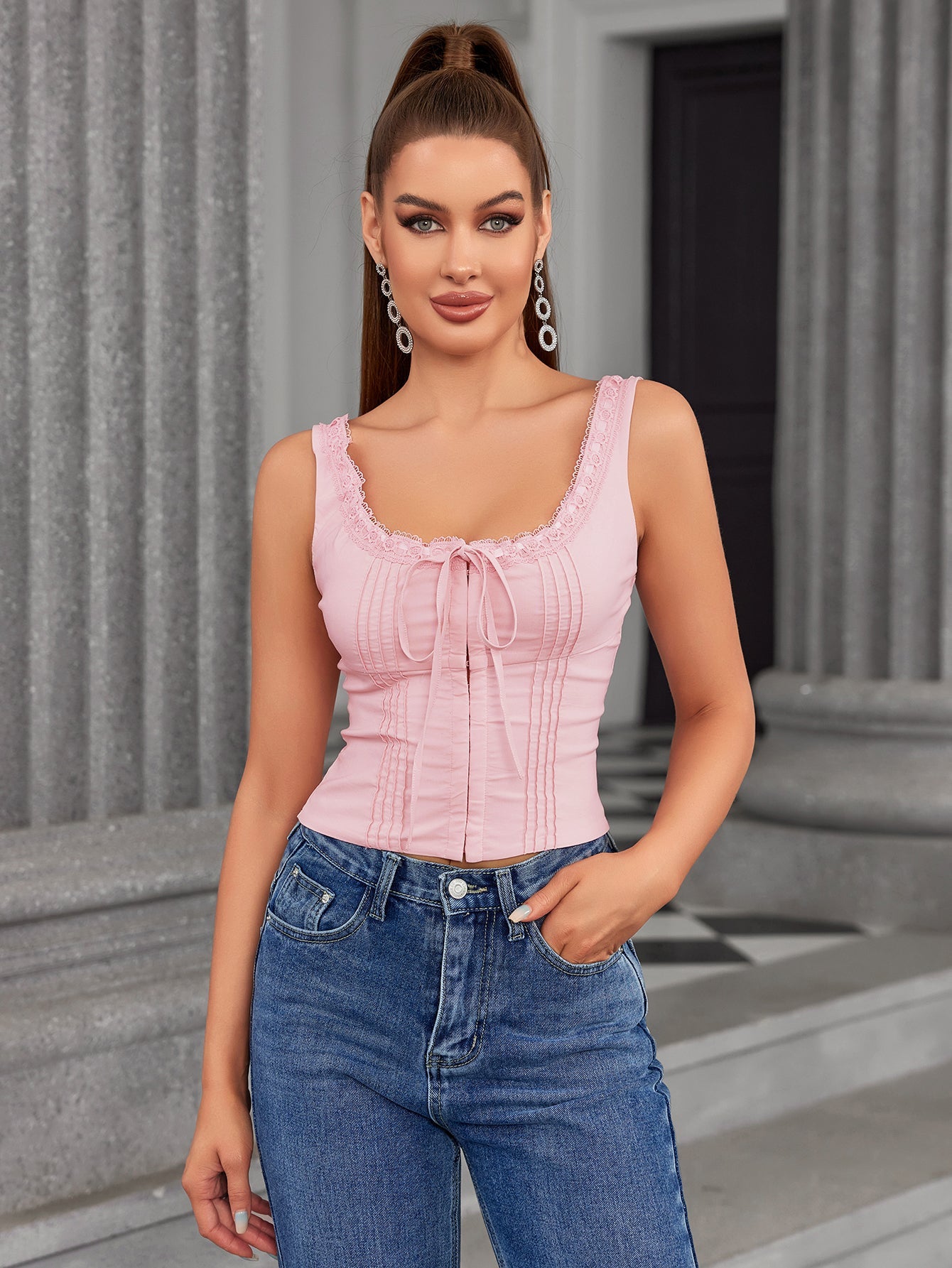 Noir Victorian-Inspired Lace-Up Corset Top