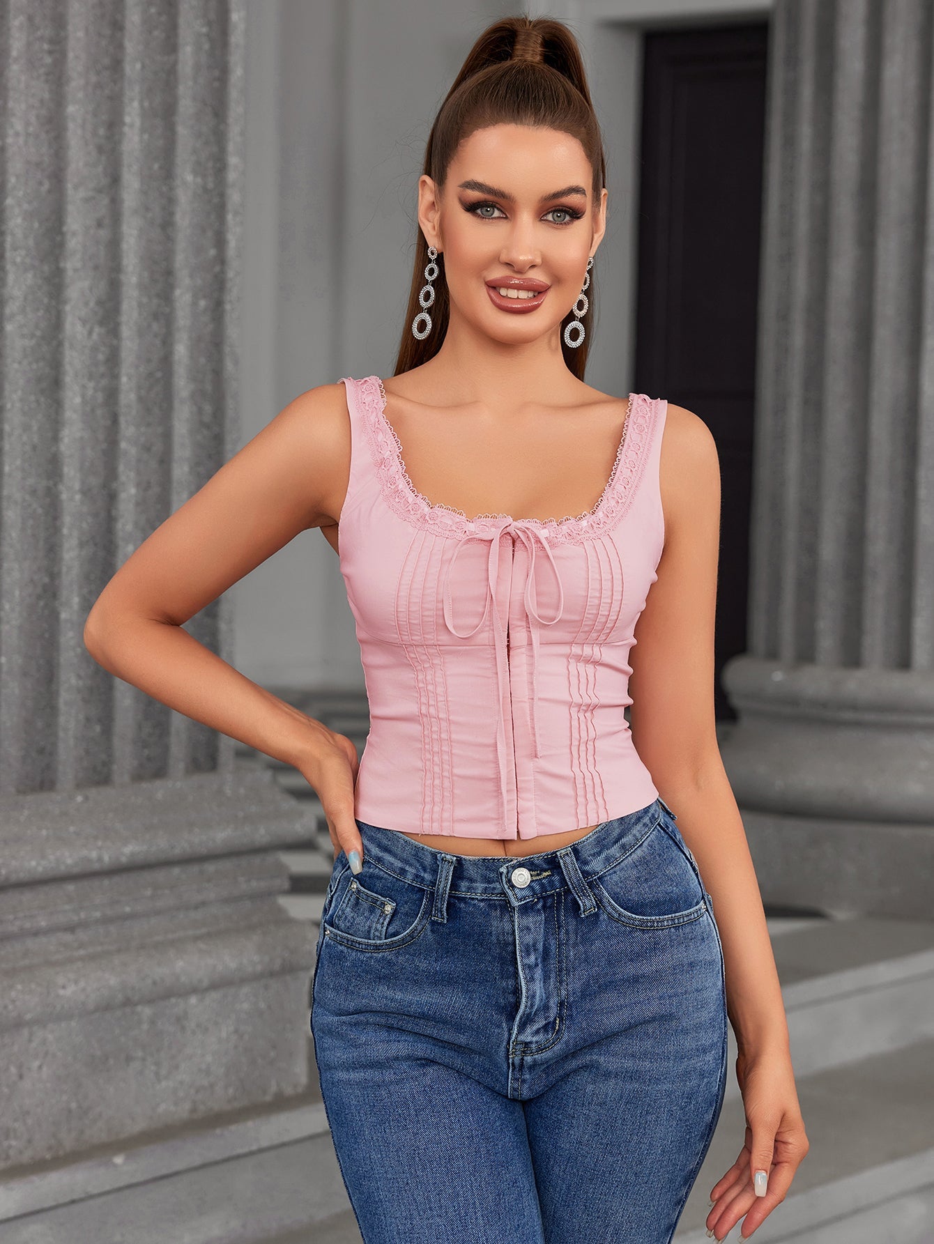 Noir Victorian-Inspired Lace-Up Corset Top