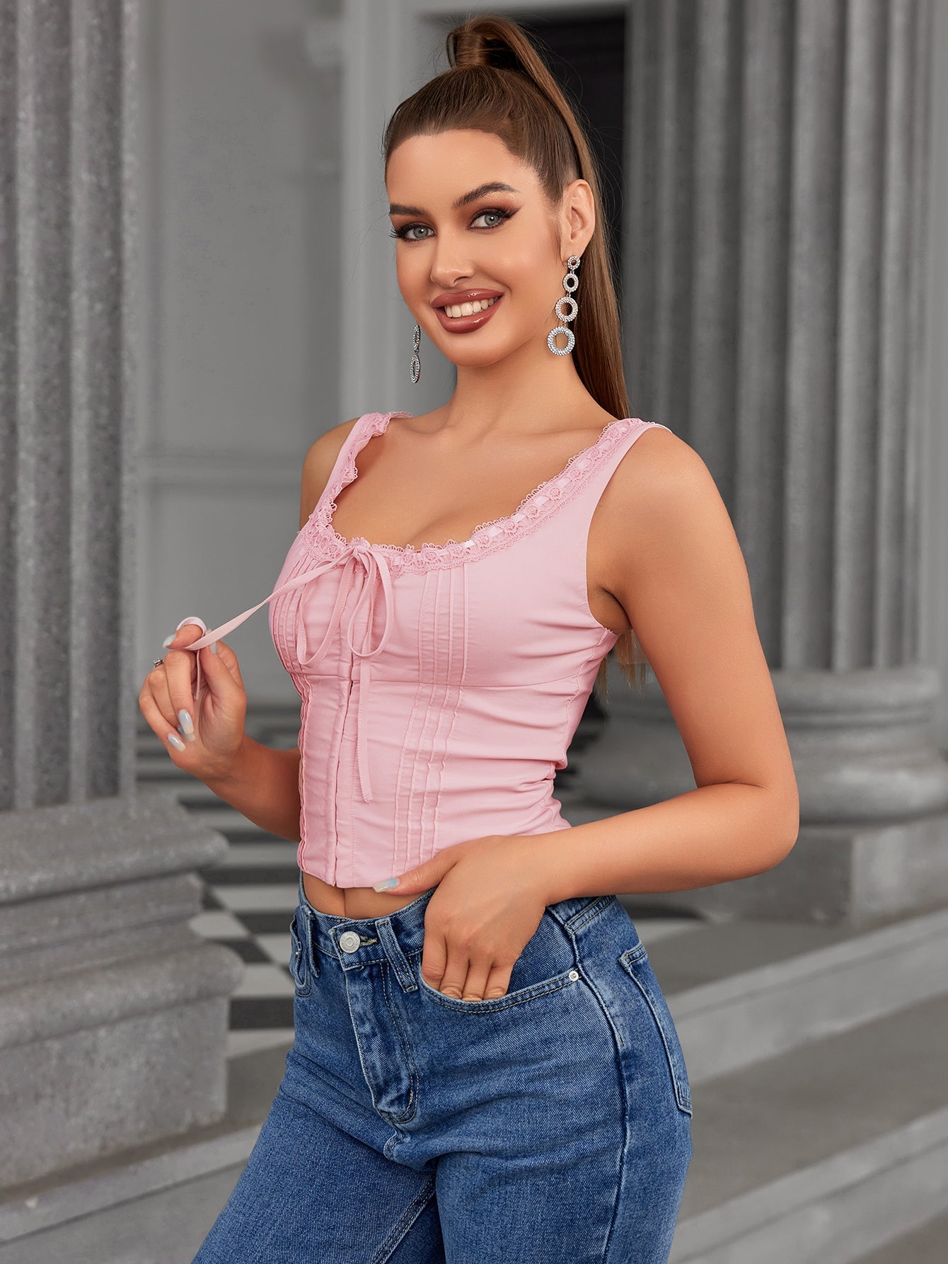 Noir Victorian-Inspired Lace-Up Corset Top
