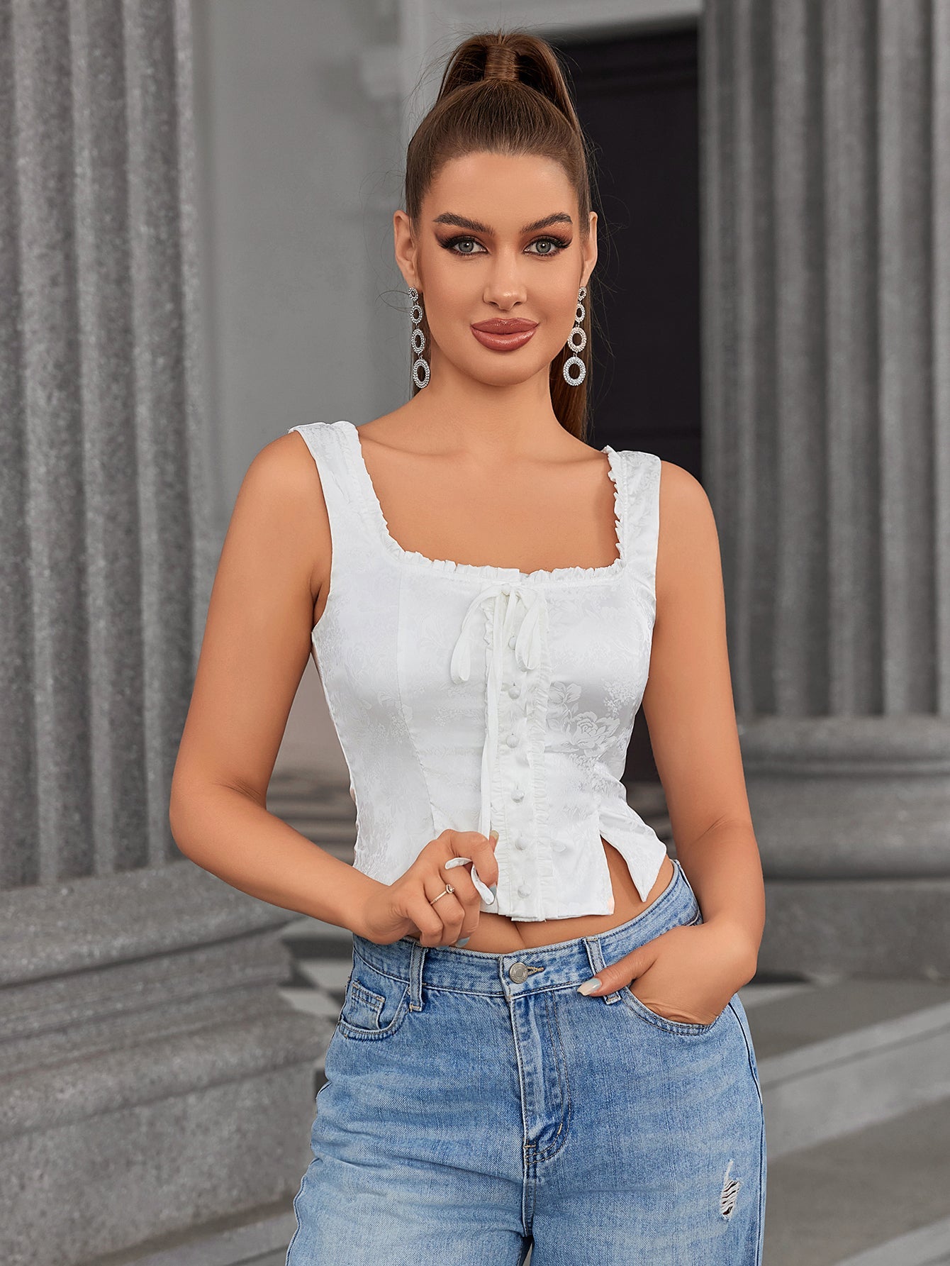 Charming Lace Tie-Front Crop Top