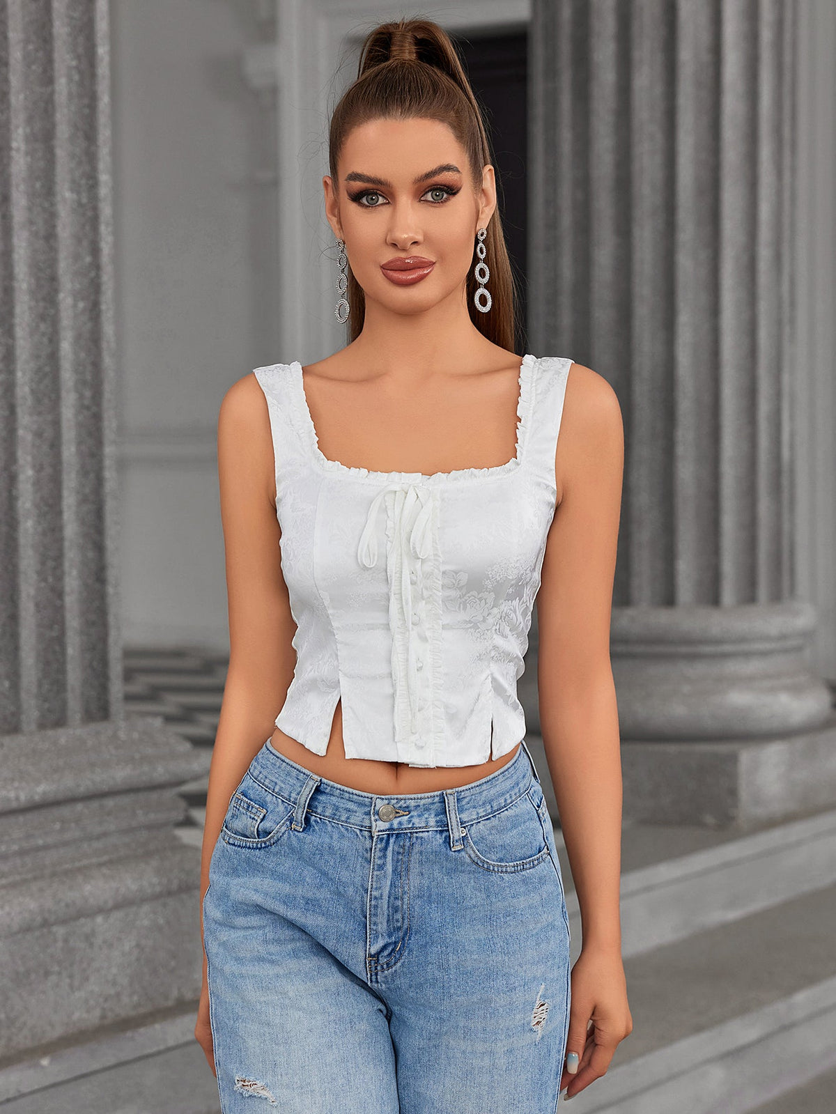 Charming Lace Tie-Front Crop Top