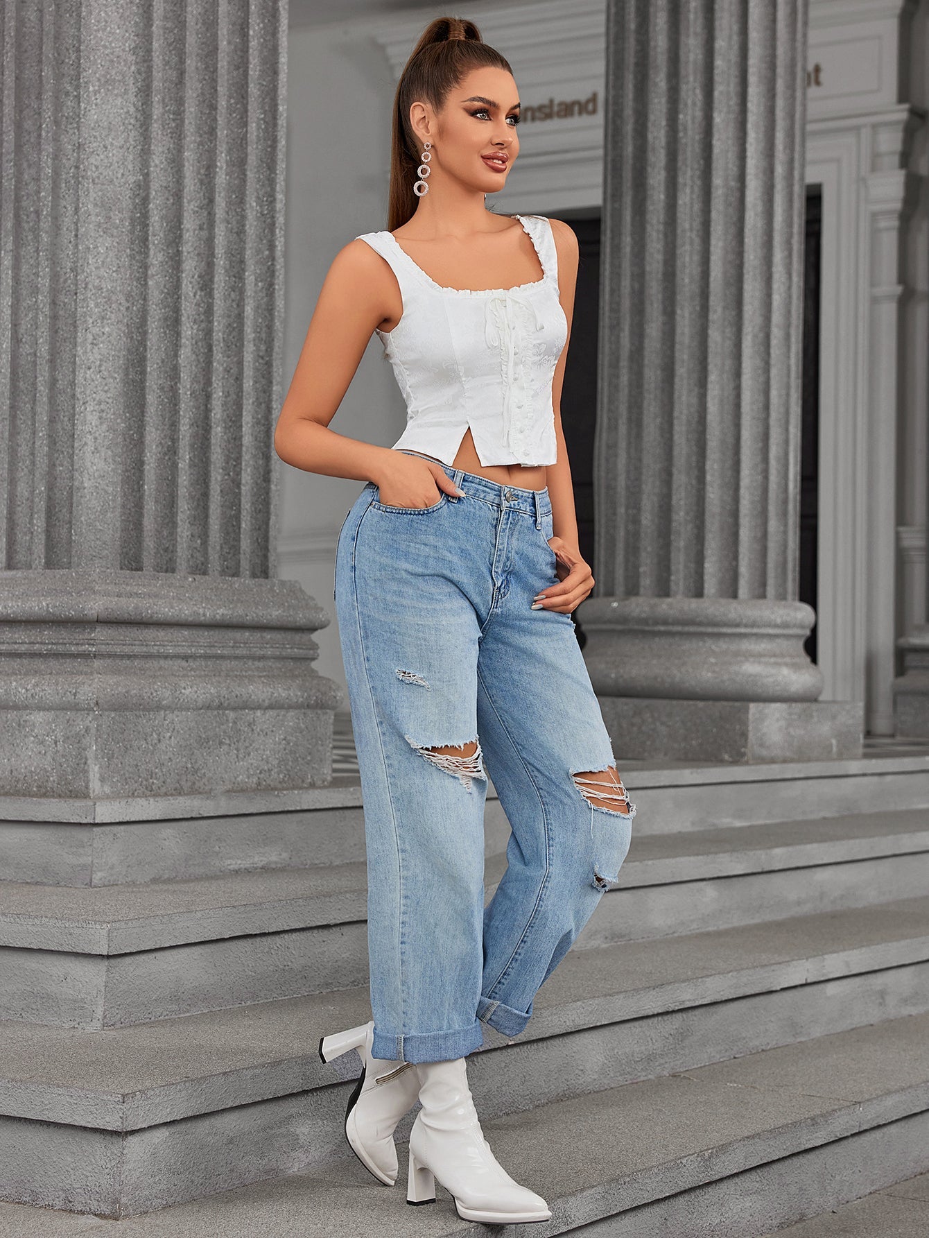 Charming Lace Tie-Front Crop Top