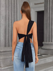 One-Shoulder Lace Crop Top