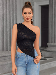 One-Shoulder Lace Crop Top