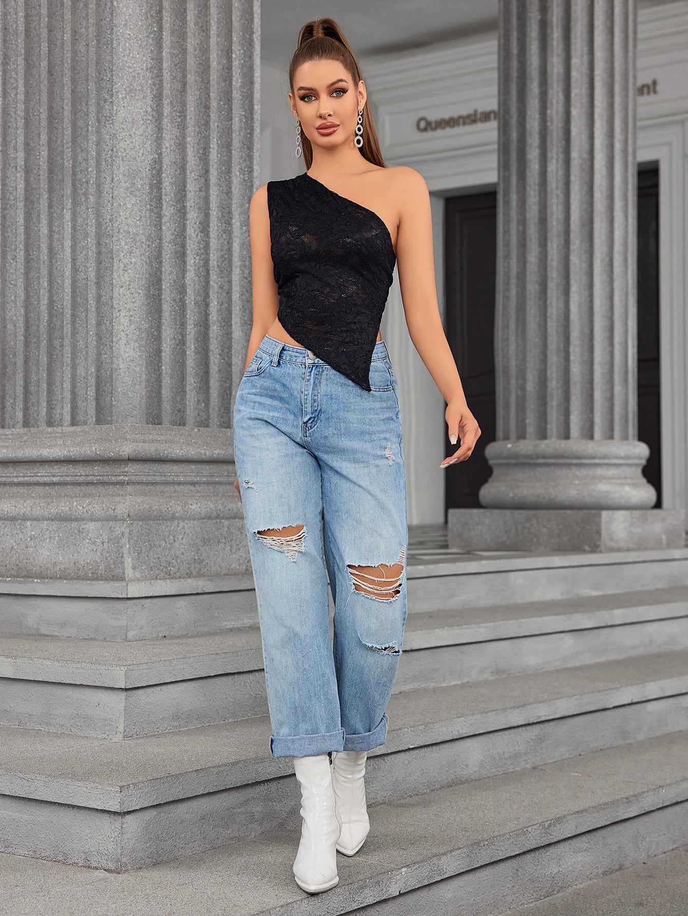 One-Shoulder Lace Crop Top