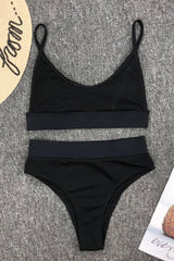 Black Ribbed High Waisted Bikini Bottom