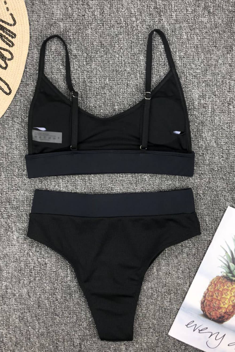 Black Ribbed High Waisted Bikini Bottom