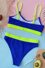 Neon Blue Blocked Rib Sporty Bikini Top