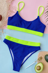 Neon Blue Blocked Rib Sporty Bikini Top