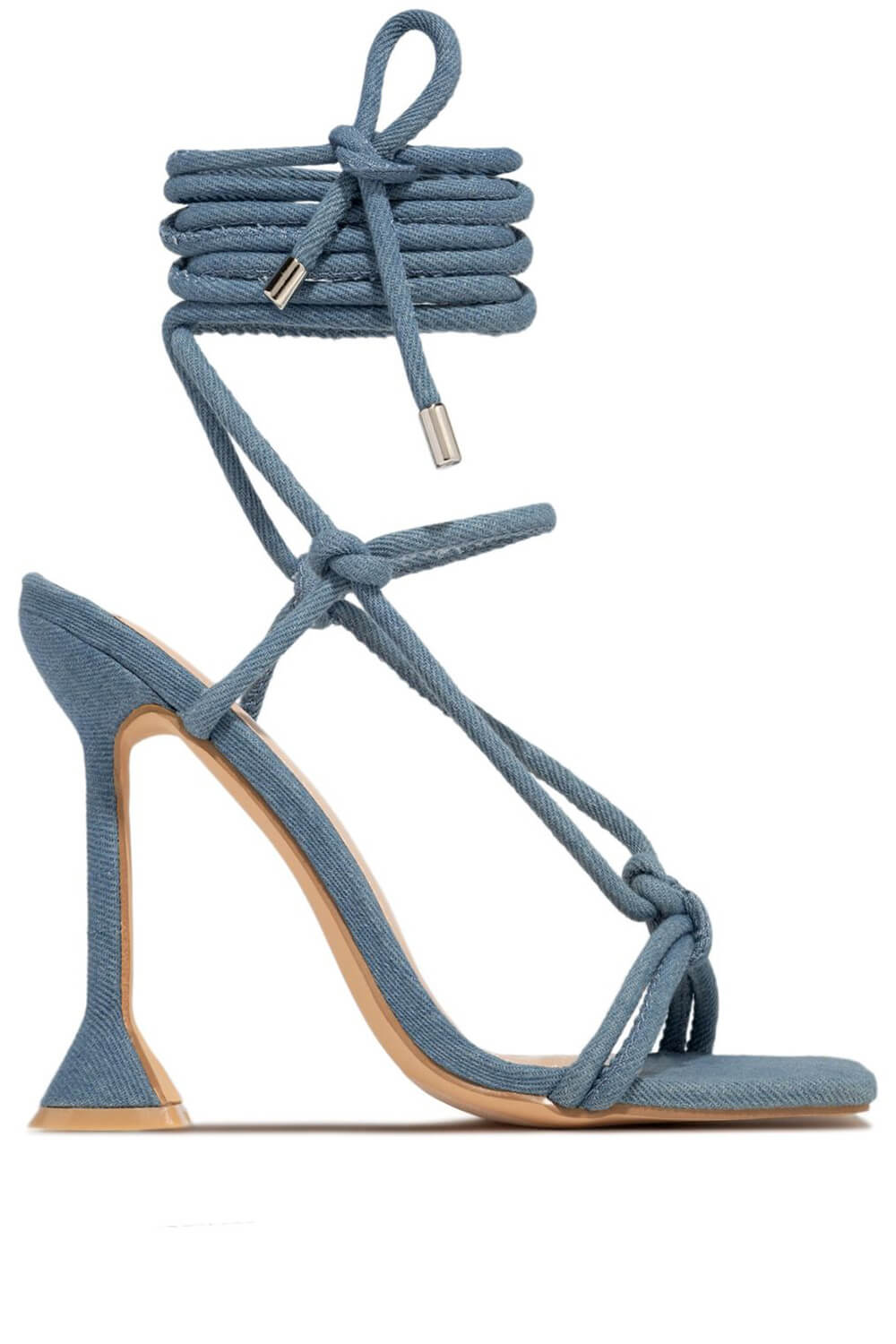 Denim Lace Up Square Toe Sculptured Heel