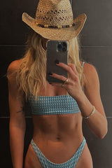 Blue Check Textured Bikini Bottoms
