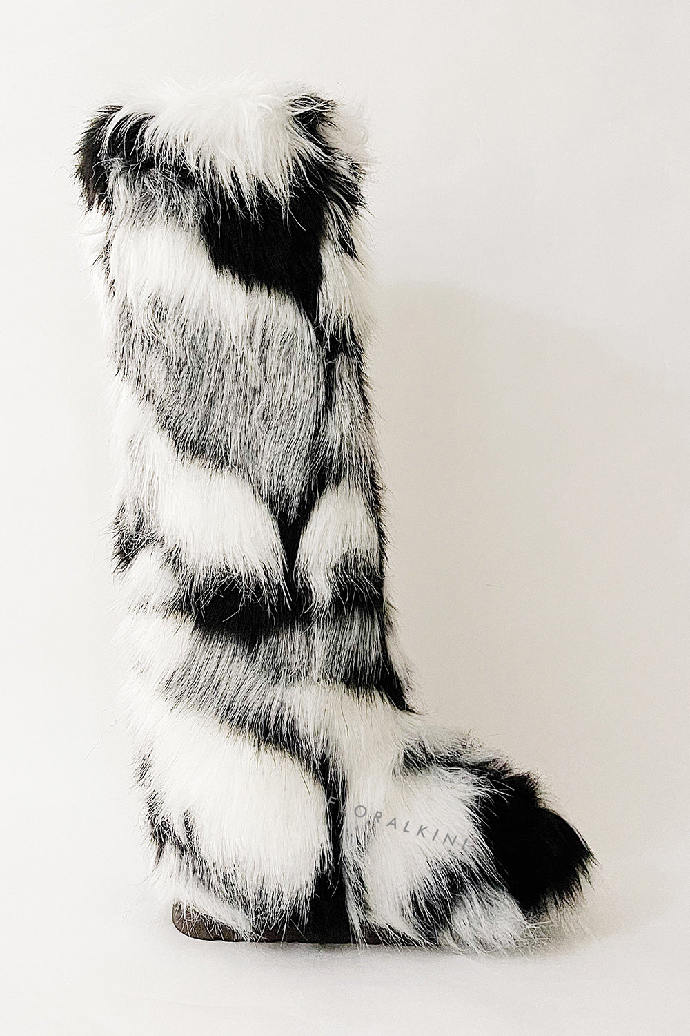 Black & White Fluffy Faux Fur Over The Knee Boot
