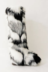 Black & White Fluffy Faux Fur Over The Knee Boot