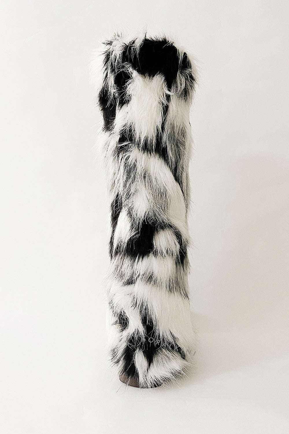 Black & White Fluffy Faux Fur Over The Knee Boot