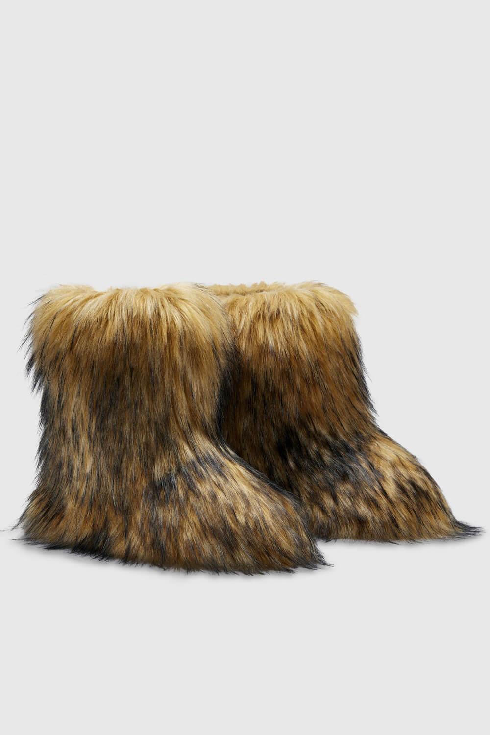 Black Furry Faux Fur Mid Calf Bootie - Brown
