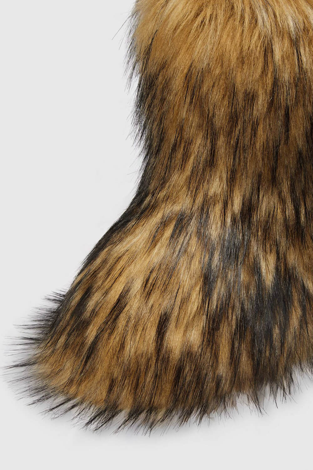 Black Furry Faux Fur Mid Calf Bootie - Brown