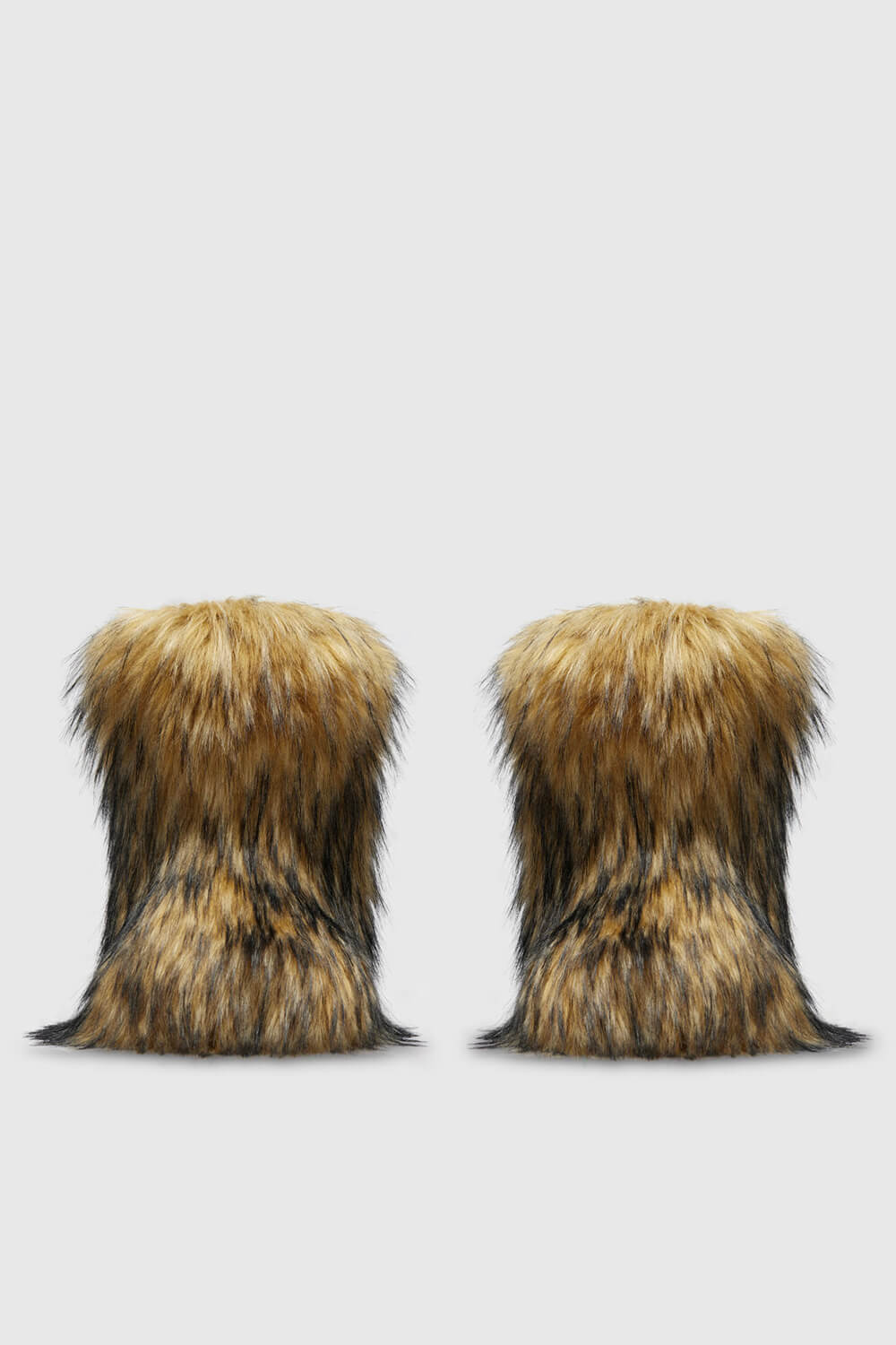 Black Furry Faux Fur Mid Calf Bootie - Brown