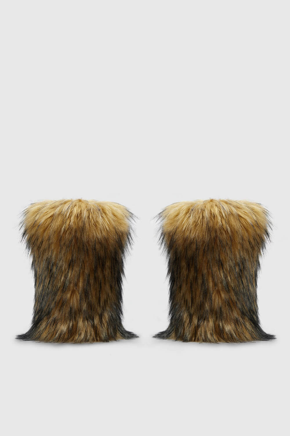 Black Furry Faux Fur Mid Calf Bootie - Brown