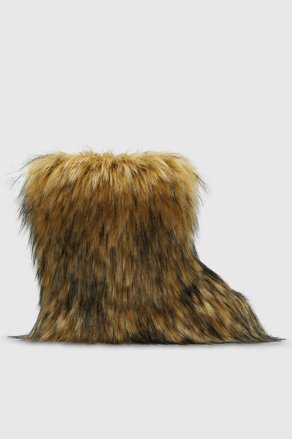 Black Furry Faux Fur Mid Calf Bootie - Brown