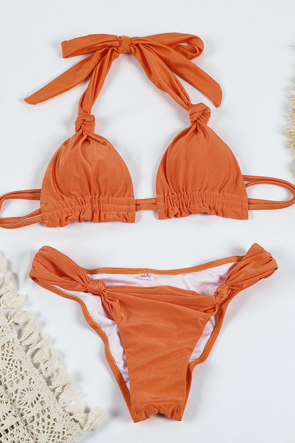 Triangle Knotted Scrunch Back Bikini Set With Frill Detail