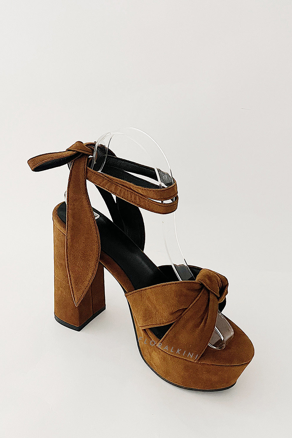 Knotted Ankle-Wrap Open Toe Platform Suede Sandals - Brown