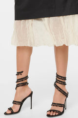 Crystal Chandelier Embellished Faux Satin Wraparound Self-Tie Slingback Sandals - Black