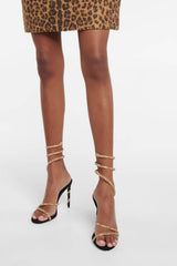 Faux Suede Diamante Ankle Wrap Open Toe High Heel Sandals - Black