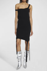 Metallic Slouchy Pointed Toe Chain-Heel Mid Boots - Silver