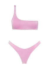 Shimmer Lurex One Shoulder High-Cut Bikini Set