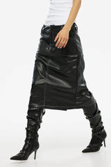 Strap Belt Pointed Toe Knee High Stiletto Boots With Buckle Details - Black