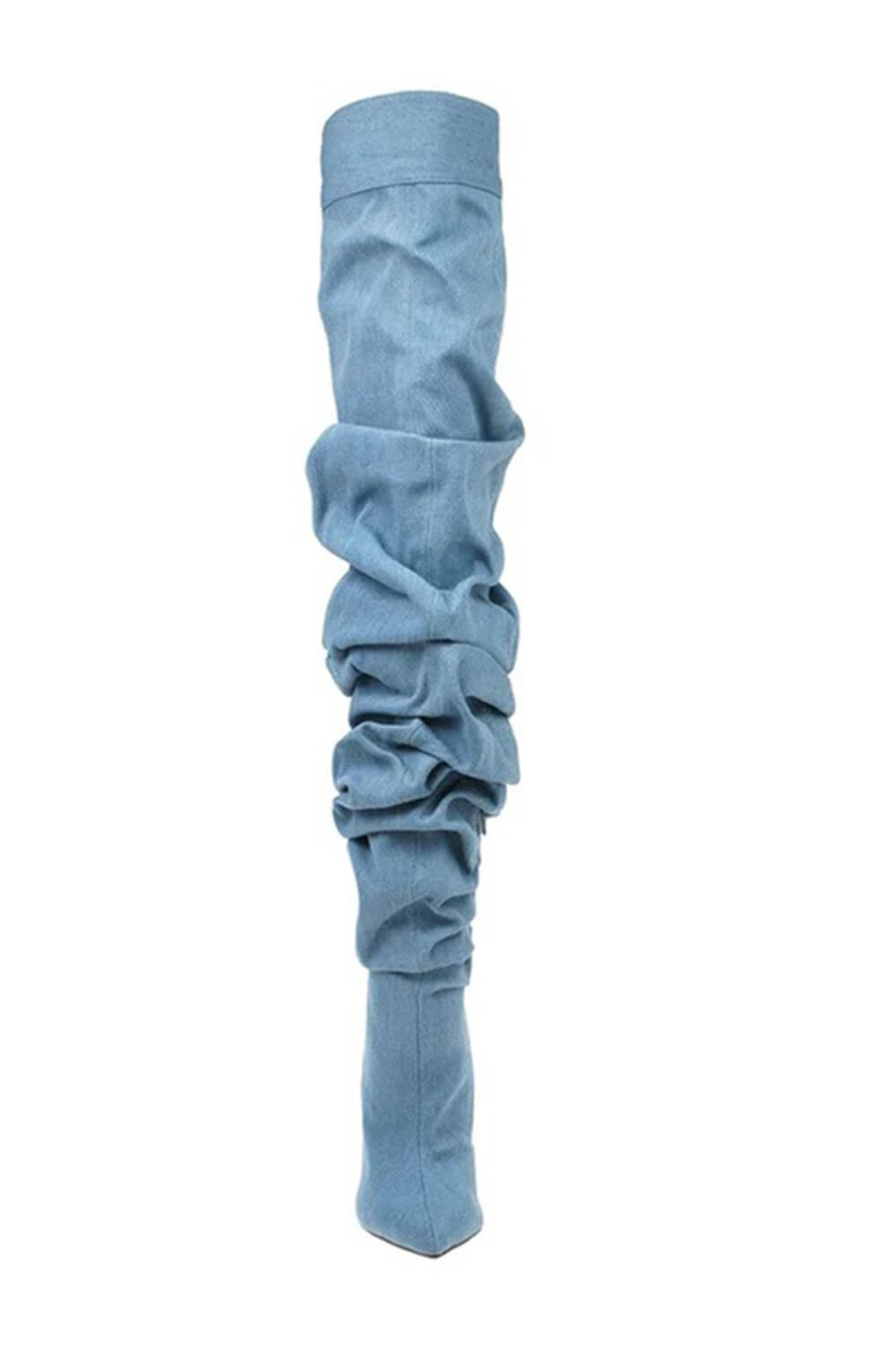 Denim Ruched Over-The-Knee Pointed Toe Stiletto Boots