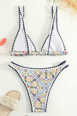 Printed Double Strap Triangle Bikini Set