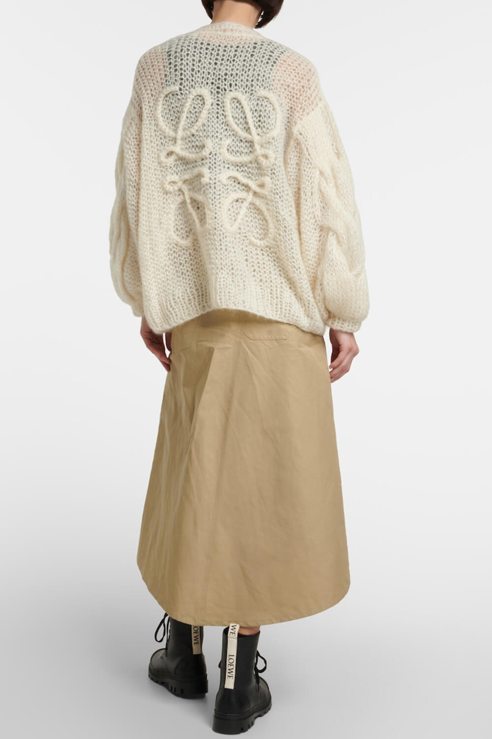 Mohair-Blend Balloon Sleeve Button Up Pouch-Pocket V Neck Cardigan