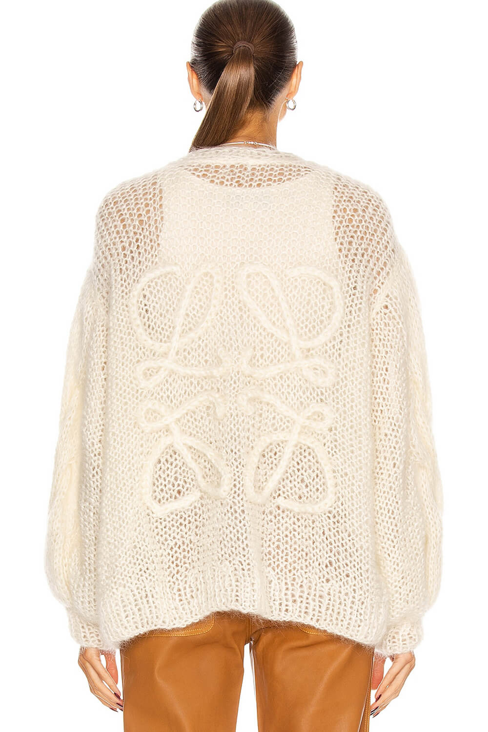 Mohair-Blend Balloon Sleeve Button Up Pouch-Pocket V Neck Cardigan