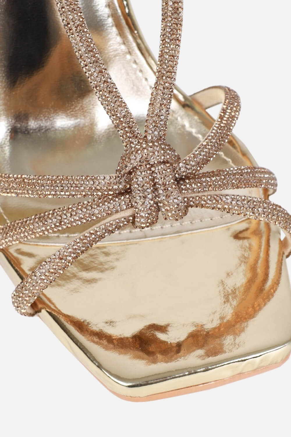 Diamante Knot Pointed Toe Slingback Heeled Sandals - Gold