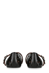 Faux Leather Laser-Cut Buckled Ballet Flats - Black